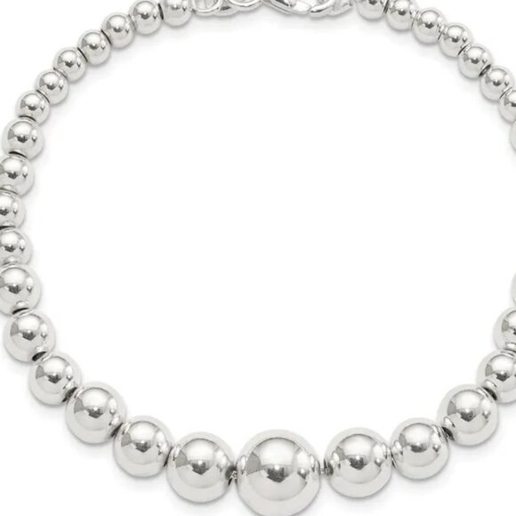 Sterling Silver Graduated Beads Chain Bracelet stamped 925 - Picture 1 of 9